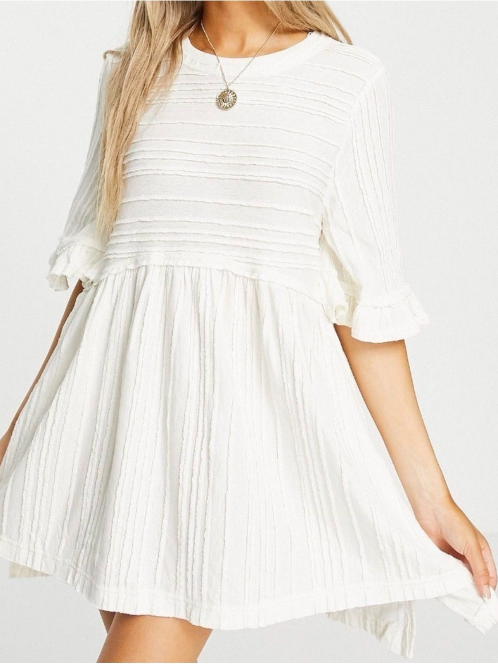 Free People Cream Ruffle-Sleeve Mini Dress - Picture 2 of 3